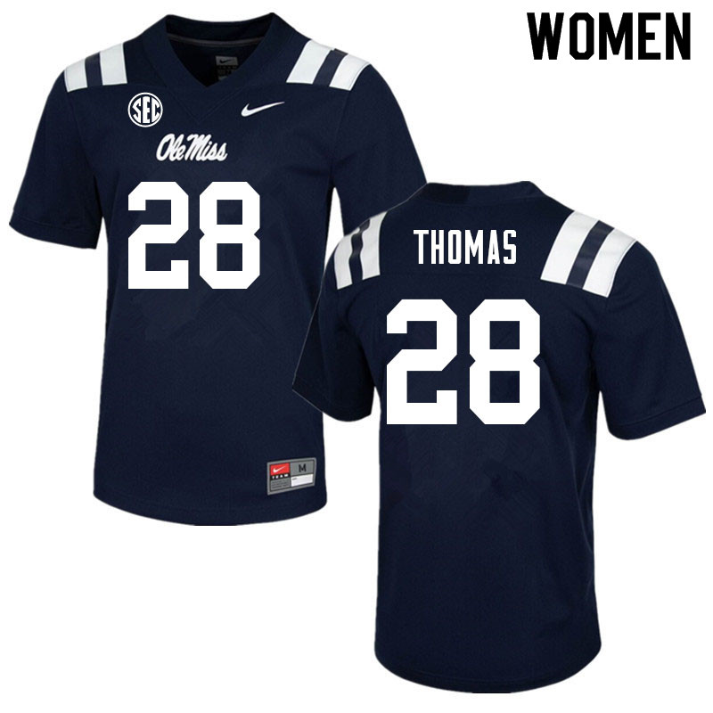 Women #28 Damarcus Thomas Ole Miss Rebels College Football Jerseys Sale-Navy